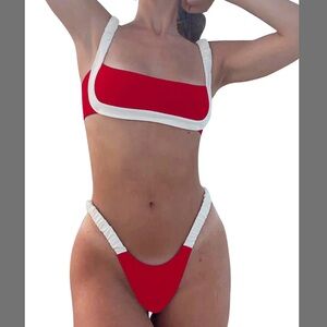 Red & White Two-Piece Bikini Set